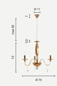 Lampadario in vetro e cristallo oro 3 luci cecilia lp.cecilia-3-oro