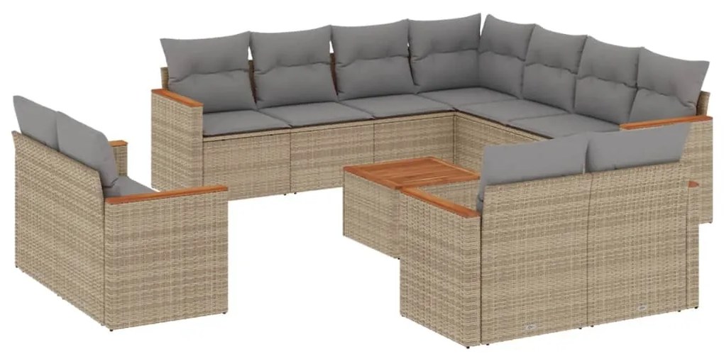 Set divani da giardino 12 pz con cuscini beige in polyrattan