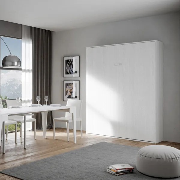 Letto a scomparsa verticale matrimoniale 160 cm Bianco Frassino KENTARO