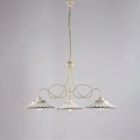 Lampadario Country Chic Bistrot 3 Luci Avorio Con Ceramica Vietrese