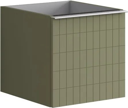 Cassettiera Pixel con 1 cassetto frontale Grid laccato opaco verde salvia e maniglia alluminio brillante ante L.40 H.40 P.45,5 cm.