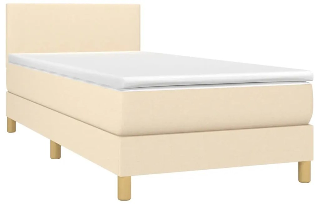 Letto a molle con materasso e led crema 90x190 cm in tessuto