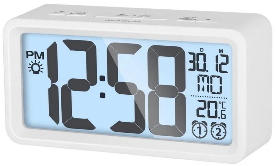 Sencor - Sveglia con display LCD e termometro 2xAAA bianco