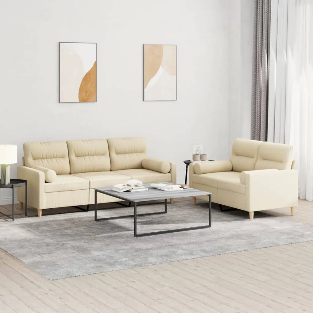 Set Divani 2 Pz Con Cuscini Crema İn Tessuto /