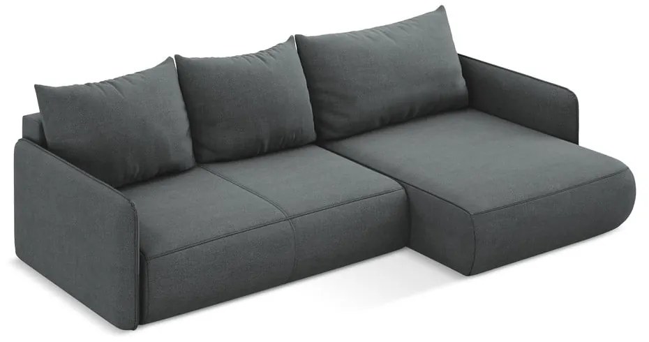 Divano angolare grigio allungabile/con contenitore (con penisola a destra) Nanea – Makamii