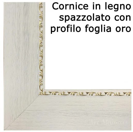 Art Maiora Capezzale con sacra famiglia dipinto a mano su tela "Luce sacra" 110x65 Cornice in legno spazzolato con profilo foglia oro