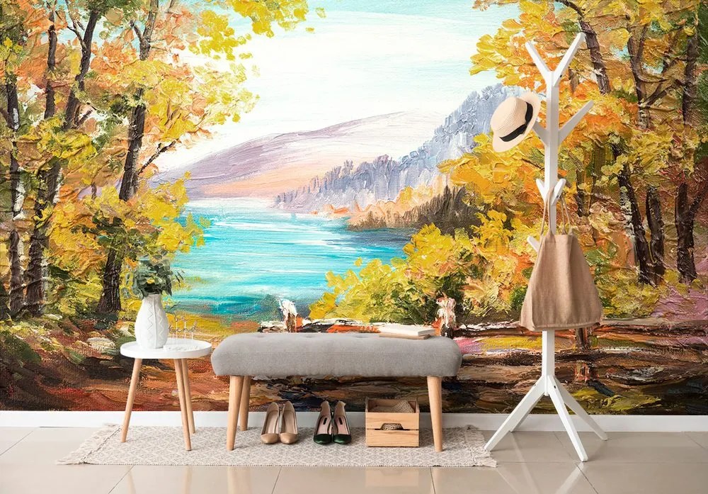 Carta da parati – Pittura a olio di lago di montagna