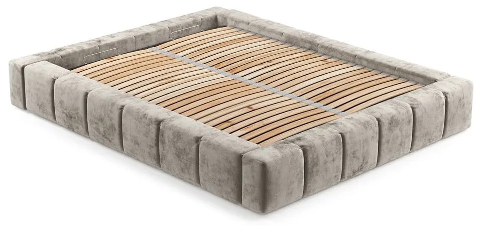 Letto matrimoniale imbottito beige con spazio contenitivo e rete 160x200 cm Aruba L - Maison de Rêve