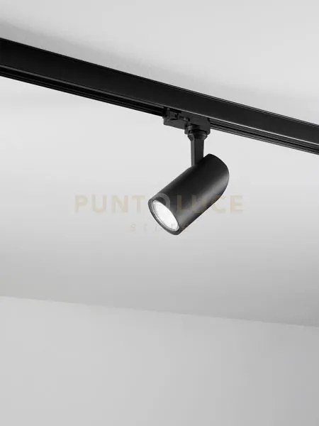 Faretto in alluminio nero per  binario trifase d.6x10,5cm orientabi...