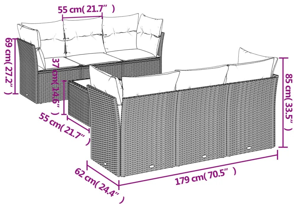 Set divani da giardino 7 pz con cuscini beige in polyrattan