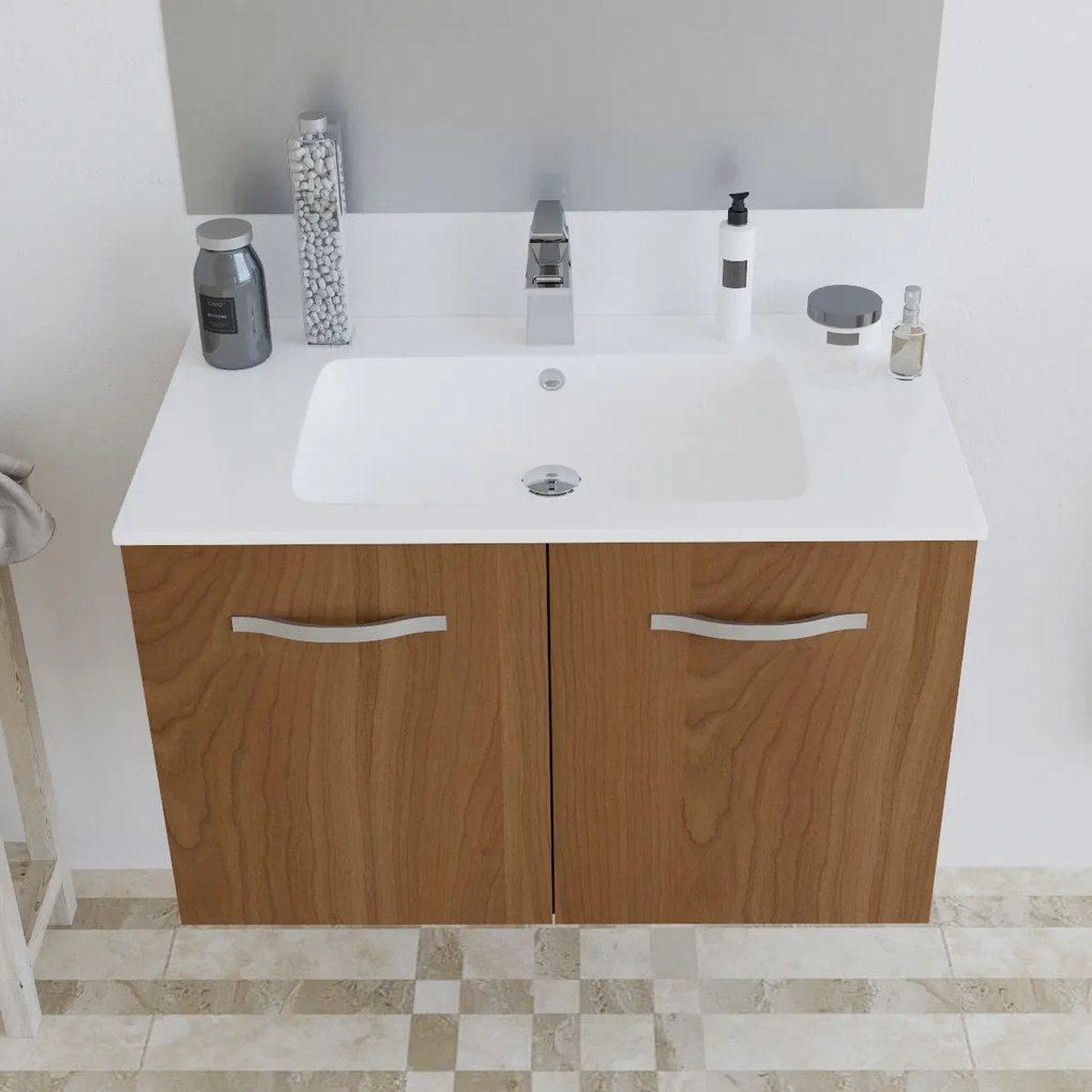 Mobile bagno BUMA80 Rovere scuro 8180 con lavabo e specchio