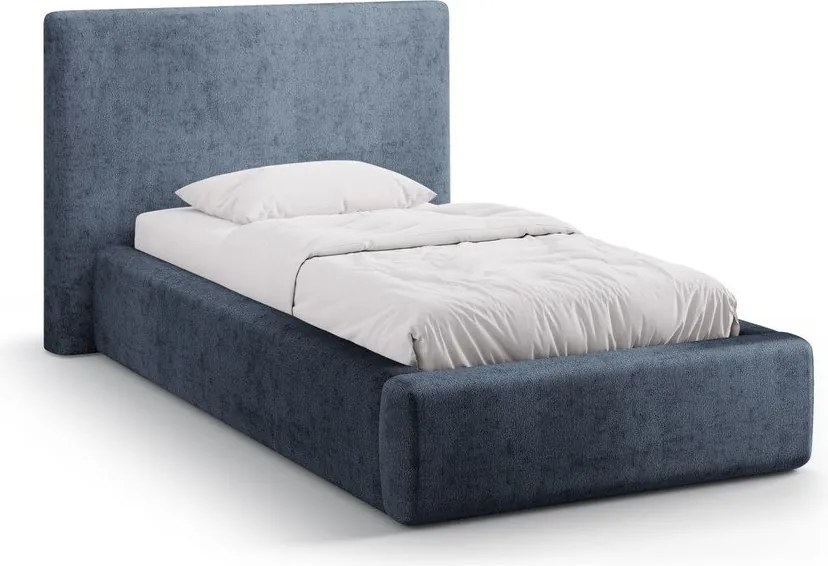 Letto singolo imbottito blu scuro con contenitore con rete inclusa 90x200 cm Amy – Micadoni