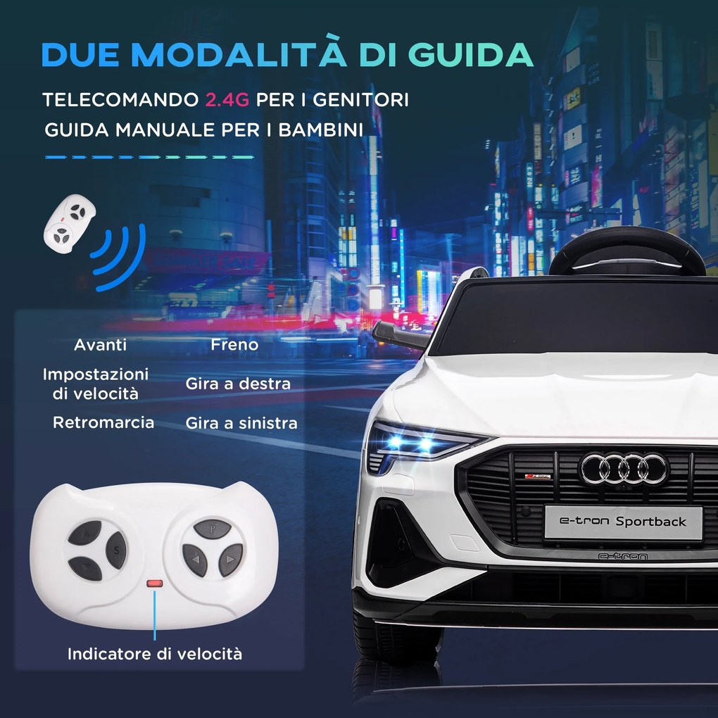 Macchina Elettrica per Bambini 12V con Licenza Audi E-Tron Sportback Bianco...
