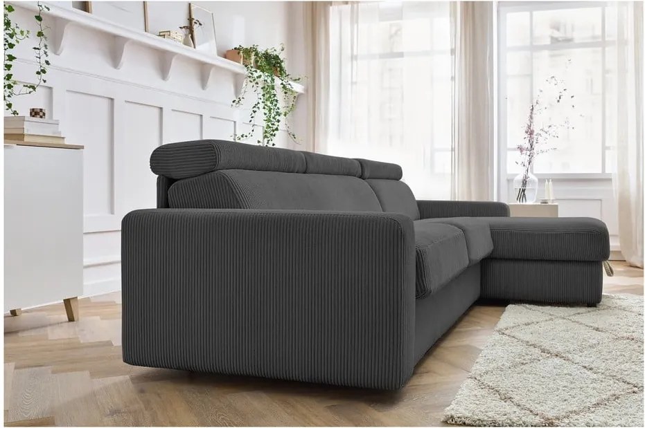 Divano angolare in grigio scuro allungabile (con composizione variabile) con rivestimento in velluto a coste Monaco – Bobochic Paris