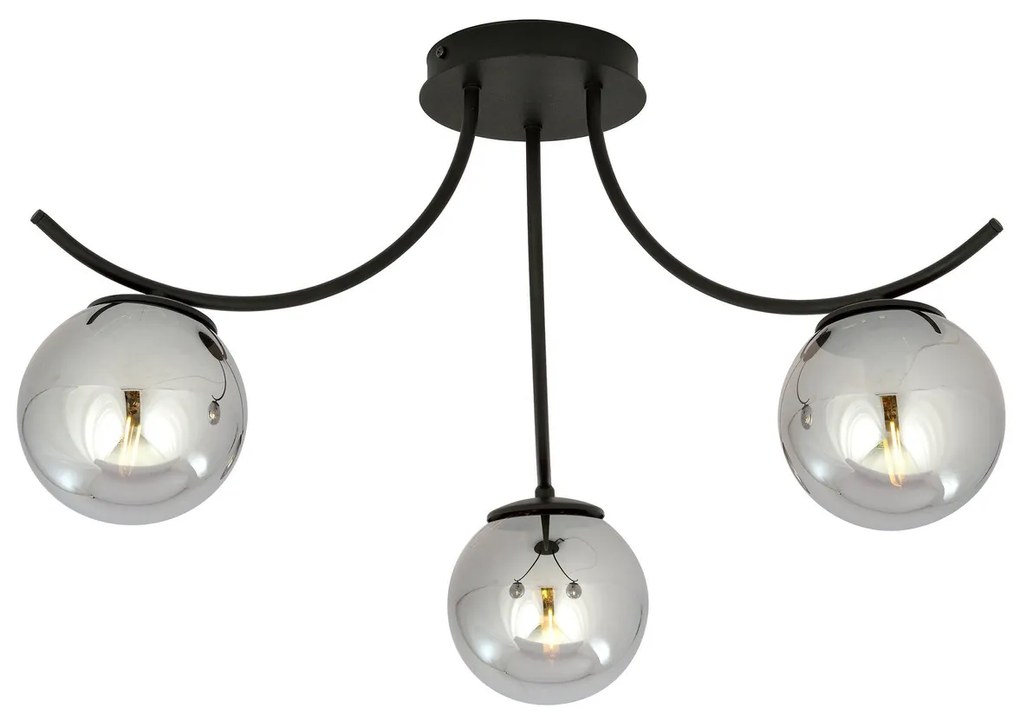 Lampadario da Soffitto in Acciaio e Vetro BOSTON 3 Nero 3xE14
