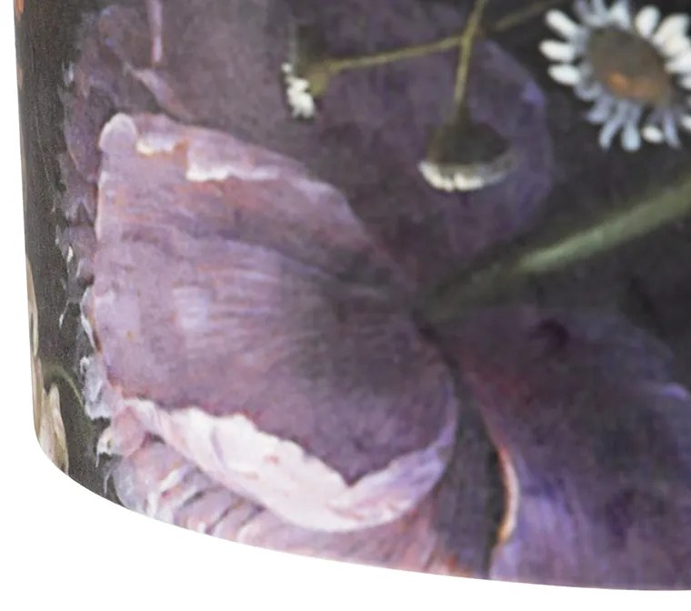 Lampada a sospensione nera con paralumi in velluto a fiori con oro 35 cm 2 luci - Blitz