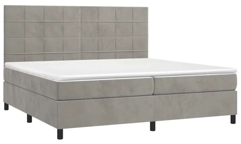 Letto a molle materasso e led grigio chiaro 200x200 cm velluto