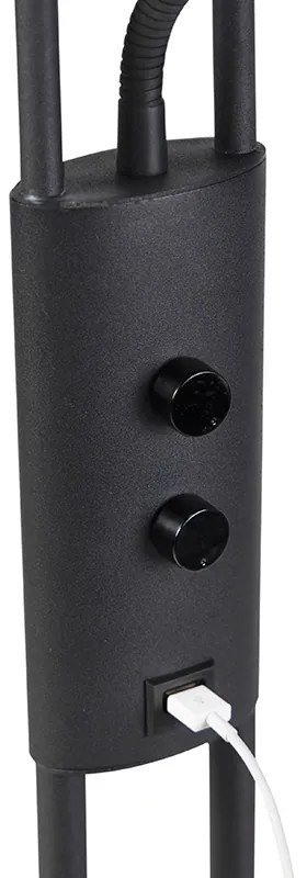 Lampada da terra nera con braccio da lettura con LED e porta USB - Sevilla