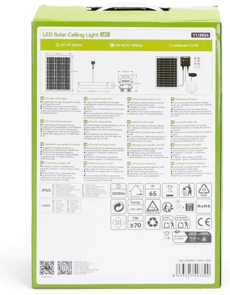 Aigostar - Lampada LED solare LED/70W/12V 6000 mAh 6500K diametro 20,5 cm