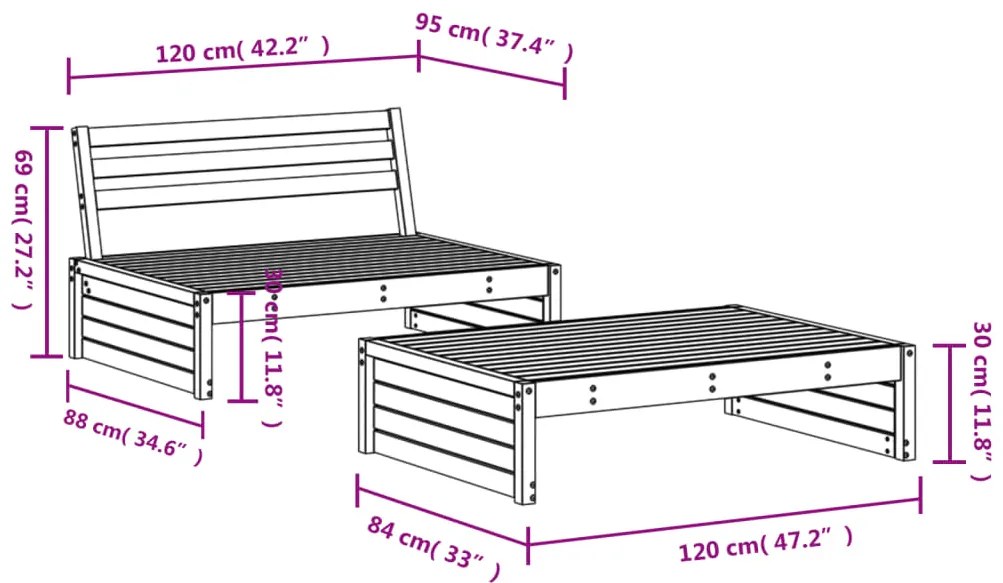 Set Salotto da Giardino 2 pz Miele in Legno Massello di Pino