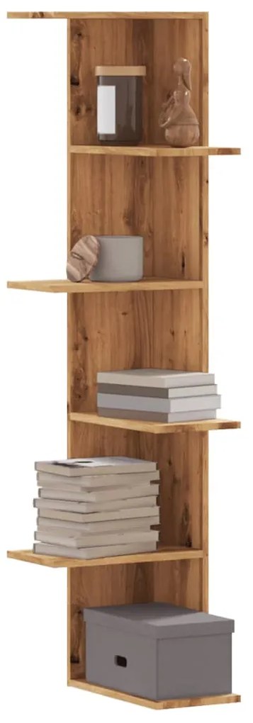Scaffale Angolare Muro Rovere Artigianale 36,5x36,5x140cm Legno /