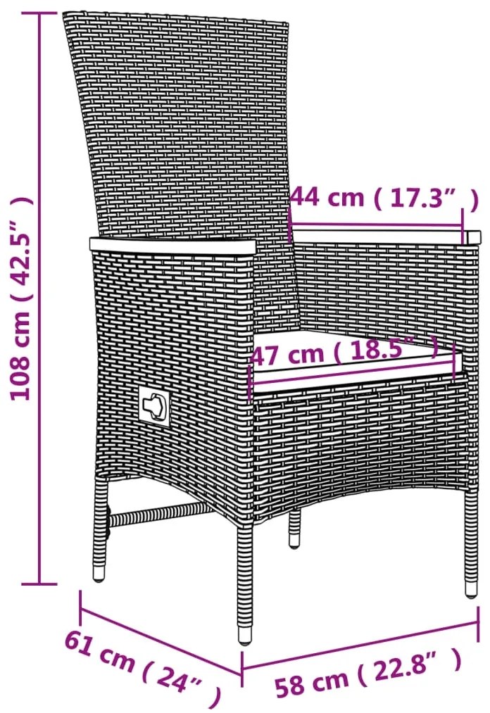 Set da Pranzo da Giardino 5 pz con Cuscini in Polyrattan Grigio