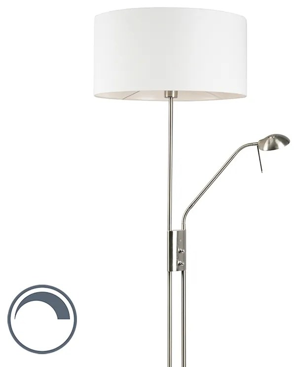 Lampada da terra in acciaio e bianco con braccio di lettura regolabile - Luxor