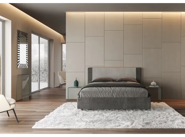 Letto matrimoniale con rete imbottito 160x190 tessuto Labirinto 2 grigio Rosal