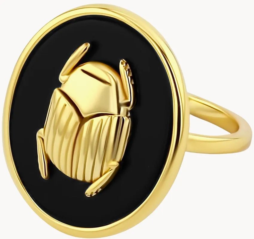 Anello placcato in oro con onice nera Neo