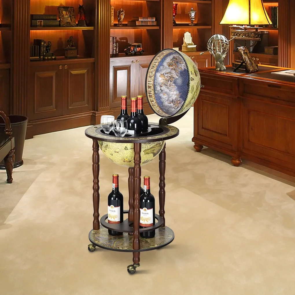 Costway Mappamondo bar con ruote Mobile porta liquori disegno innovativo e pratico 88x45x45cm Beige