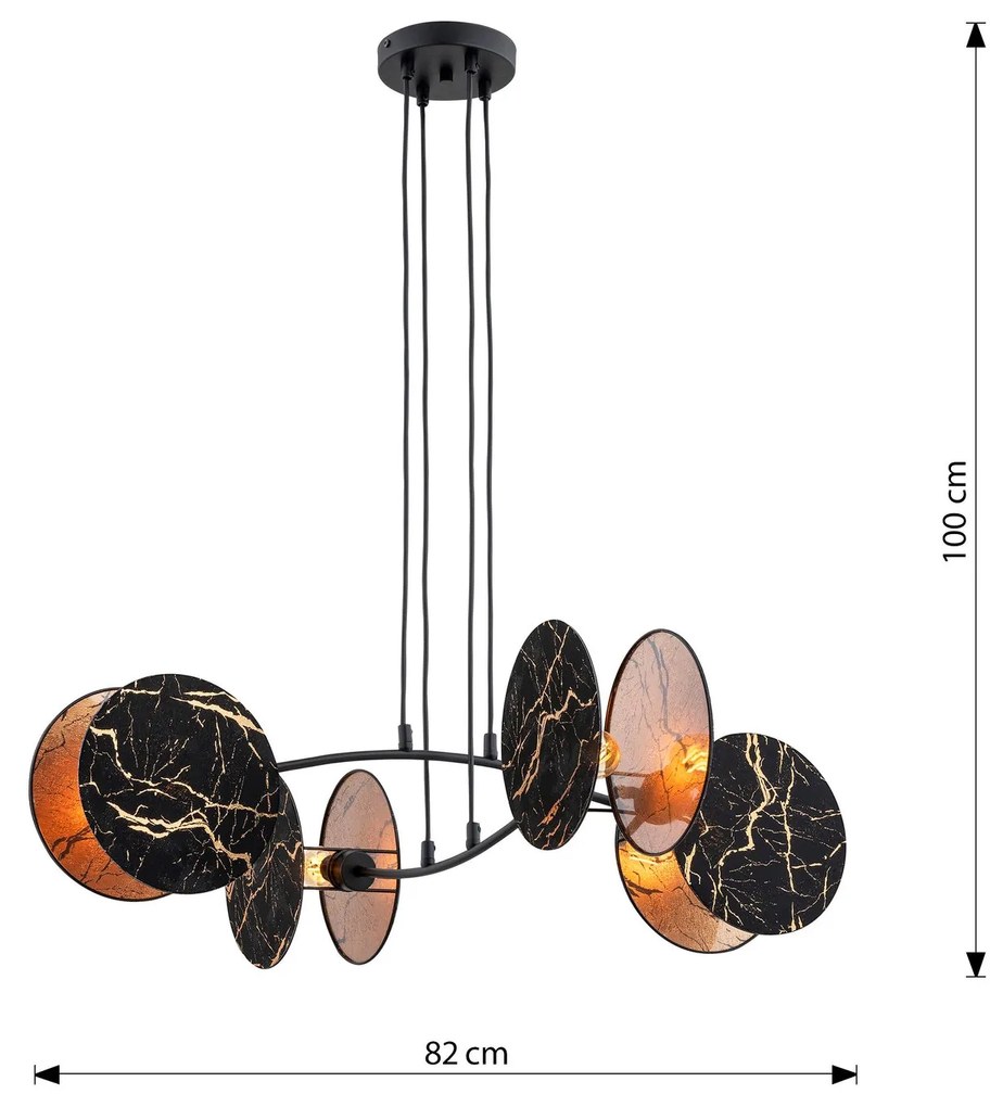 Lampada A Sospensione 4 Luci Moderna Motif In Acciaio Effetto Marmo Nero