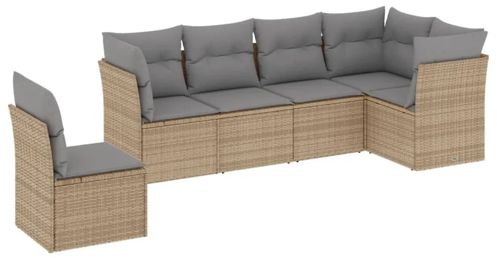 Set Divano da Giardino 6 pz con Cuscini Beige in Polyrattan