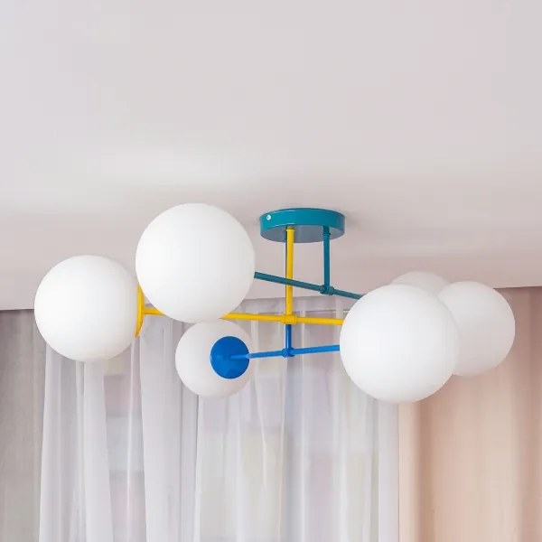 Lampadario a plafone MOON 6xE27/15W/230V turchese/giallo/blu