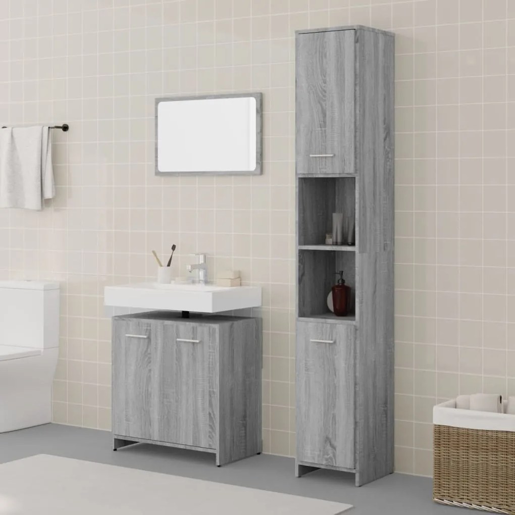 Set mobili da bagno 3 pz grigio sonoma in legno multistrato