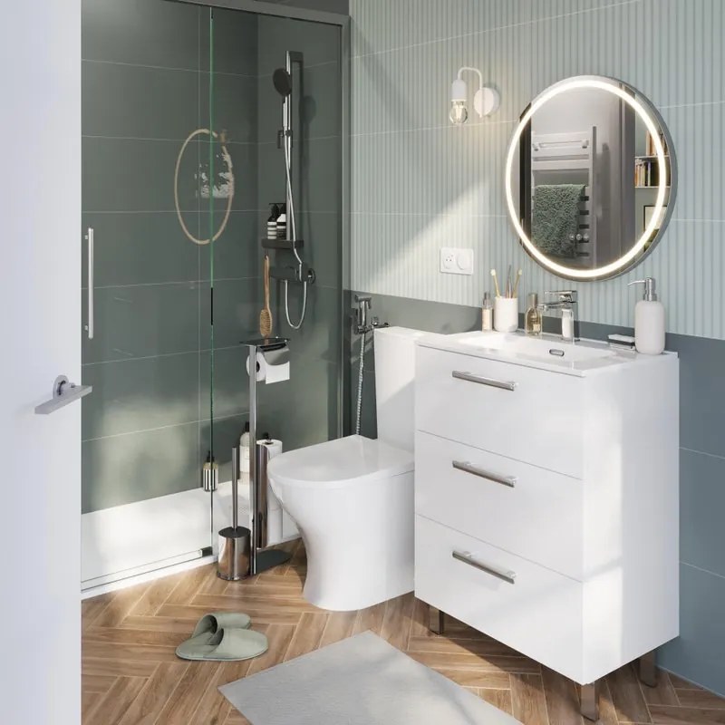 Mobile bagno a terra con lavabo L 60 x H 73 x P 40 cm bianco truciolare 3 cassetti | Remix