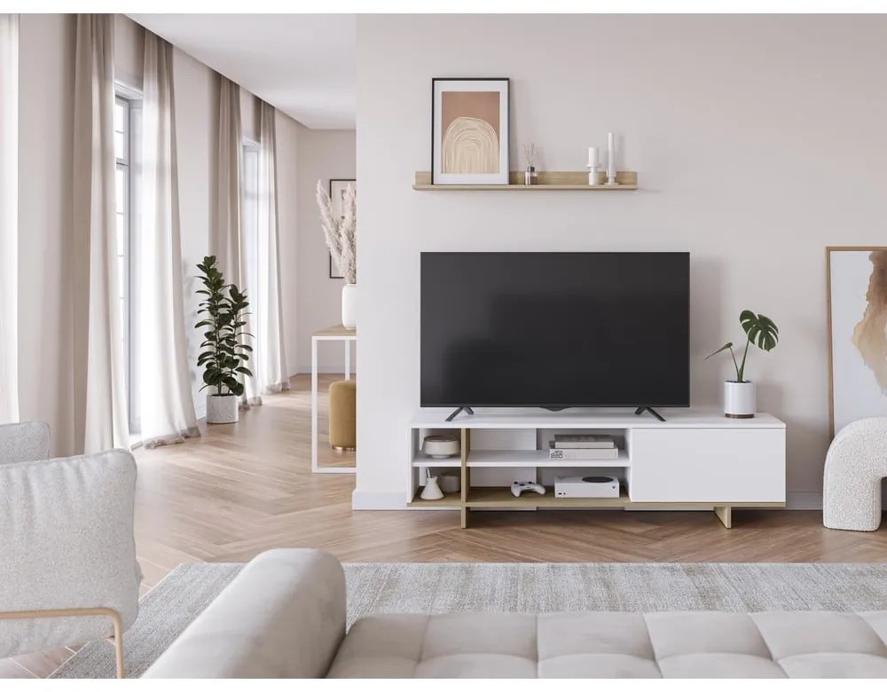 Tavolo TV bianco in rovere 160x44 cm Cequoia - Marckeric