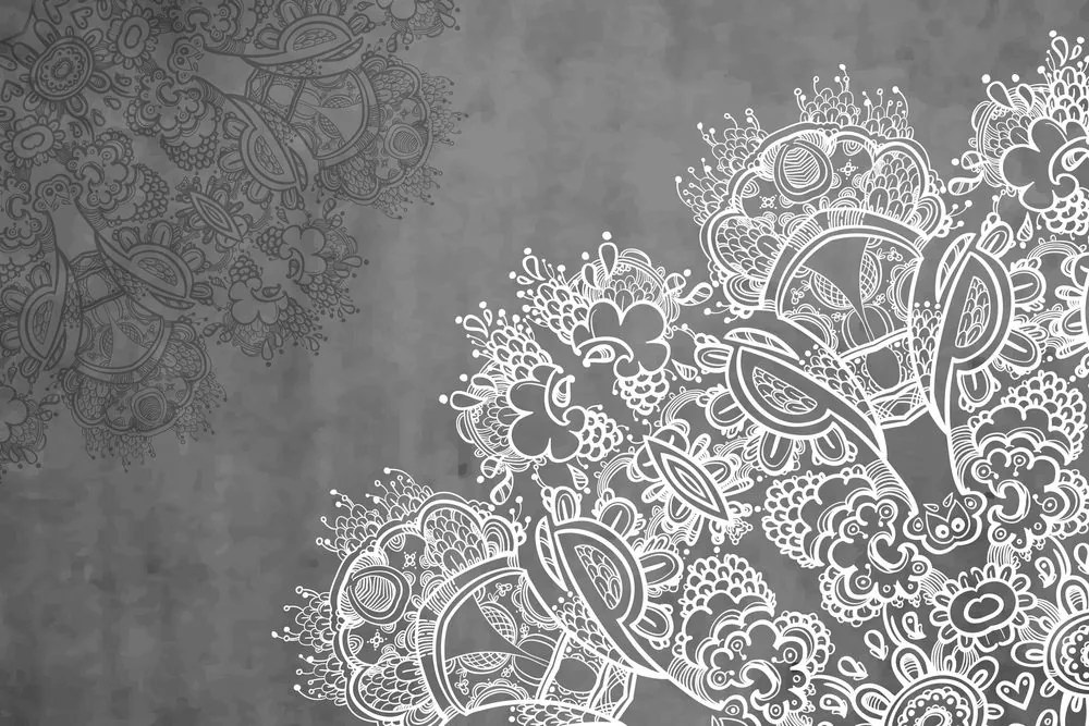 Stampa su tela – Elementi di Mandala floreale in bianco e nero