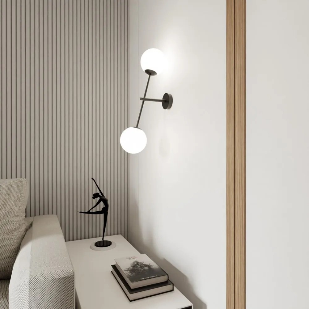 Applique da Parete in Acciaio e Vetro LINEAR K2 Nero 2xE14 Colore delle Sfere Bianco