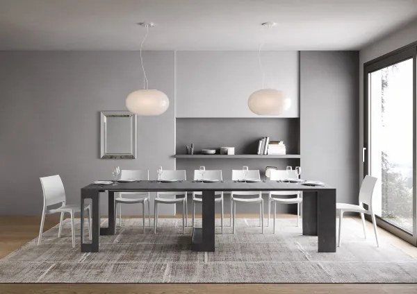 Consolle in legno nobilitato ELIA allungabile fino a 302 cm Antracite Spatolato allunghe interne