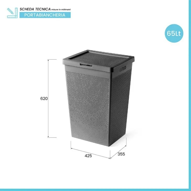 Cesta portabiancheria 65 lt grigia in plastica riciclata
