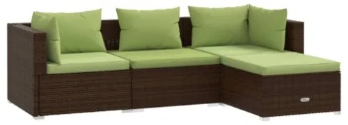 Set Divani da Giardino 4 pz con Cuscini in Polyrattan Marrone