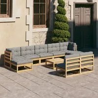 Set Divani da Giardino 10 pz con Cuscini Legno Massello di Pino cod mxl 41864