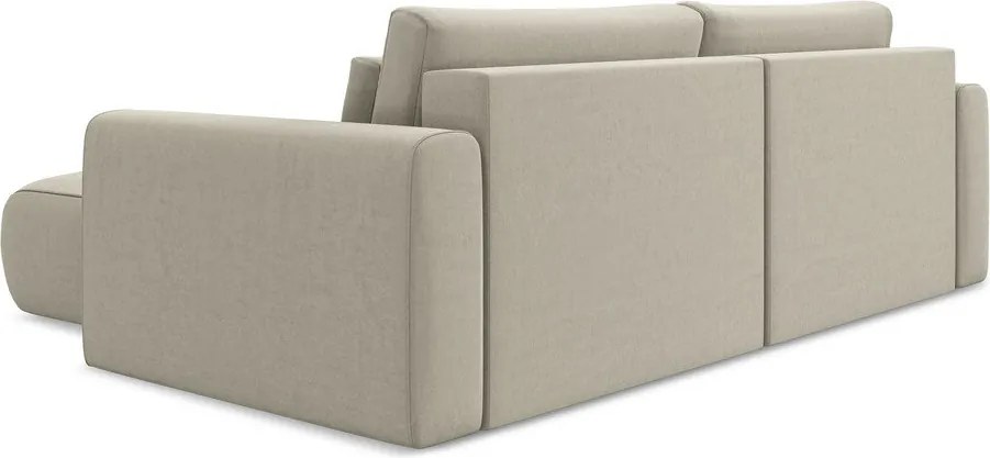 Divano angolare beige allungabile/con contenitore (con penisola a destra/con chaise lounge) con rivestimento in velluto Kapua – Makamii