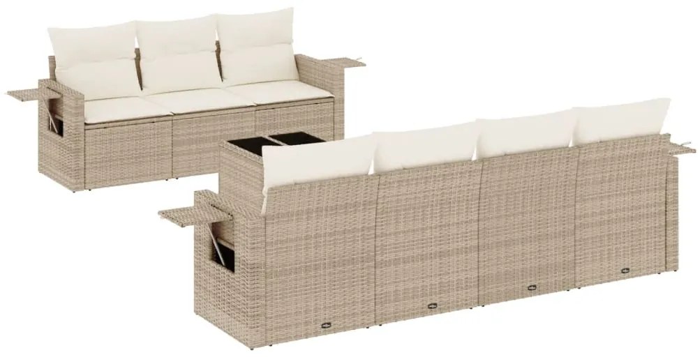 Set divano da giardino 8 pz con cuscini beige in polyrattan