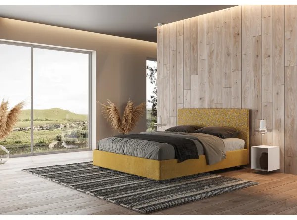 Letto matrimoniale con rete imbottito 160x200 tessuto Era 6 giallo Arla