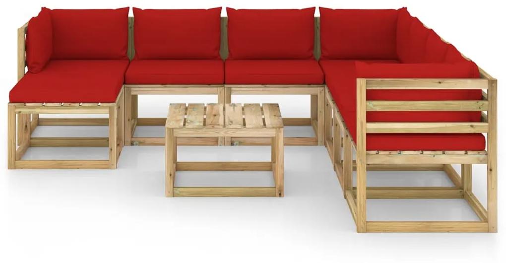 Set divani da giardino 9pz con cuscini legno di pino impregnato