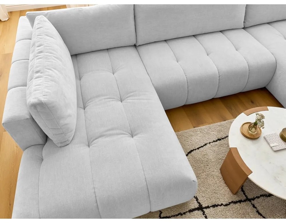 Divano angolare grigio chiaro allungabile e con contenitore (penisola a sinistra/a U) Fuji – Bobochic Paris