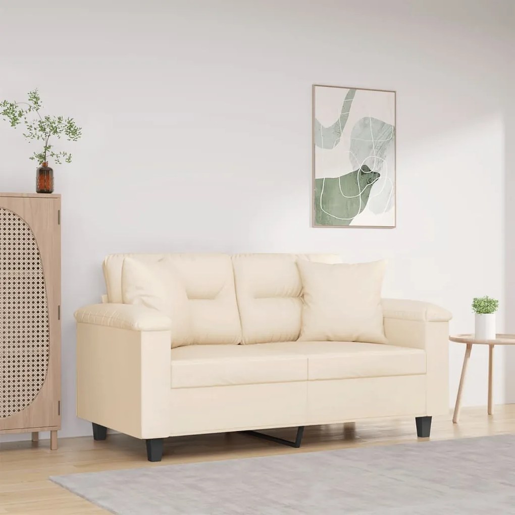 Divano A 2 Posti Con Cuscini Beige 120 Cm Tessuto Microfibra /