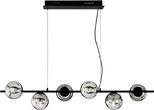 Lampada a sospensione 120 cm in metallo e vetro soffiato Nero a 6 luci MONILE