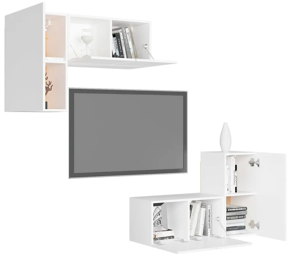 Set mobili tv 4 pz bianco in truciolato